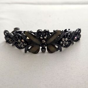 Vintage Black Butterfly Barrette Hair Clip with Rhinestones
